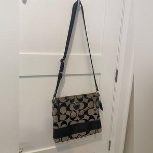 Coach Black and Taupe Signature Crossbody Purse